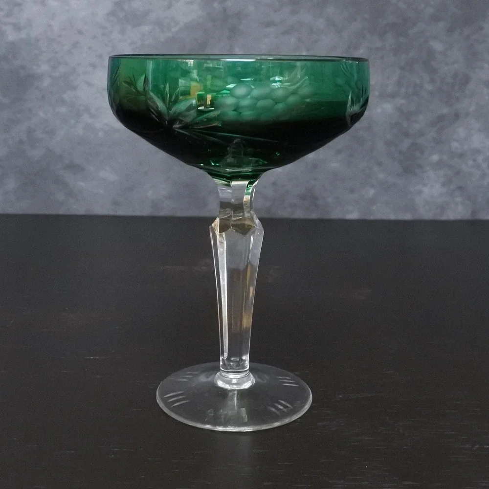 Vintage Crystal Cut To Clear Colorful Champagne Coupe Glasses Set